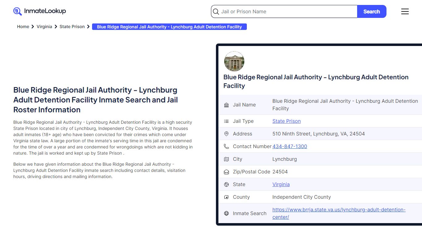 Blue Ridge Regional Jail Authority - Lynchburg Adult Detention Facility ...